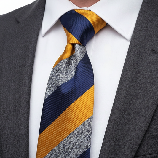 Mustard Navy and Gray Striped Tie