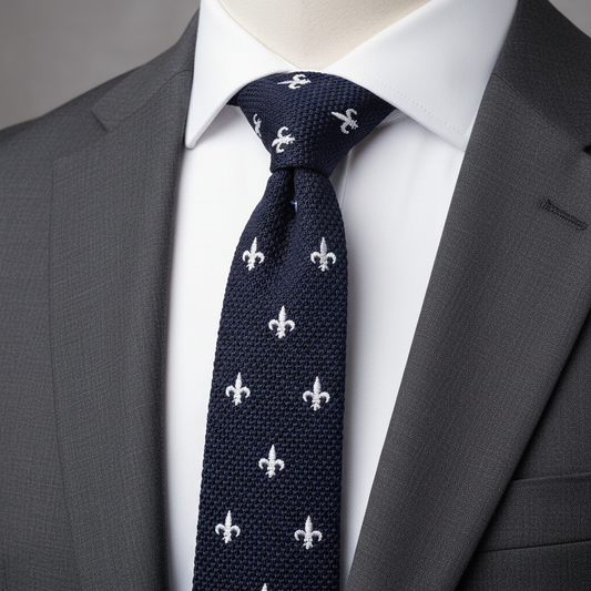 Navy Fleur-De-Lis Knitted Tie  Slim Style