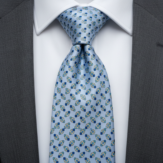 Sky Blue Geometric Motif Necktie