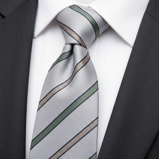 Silver Sage Striped Elegance Tie