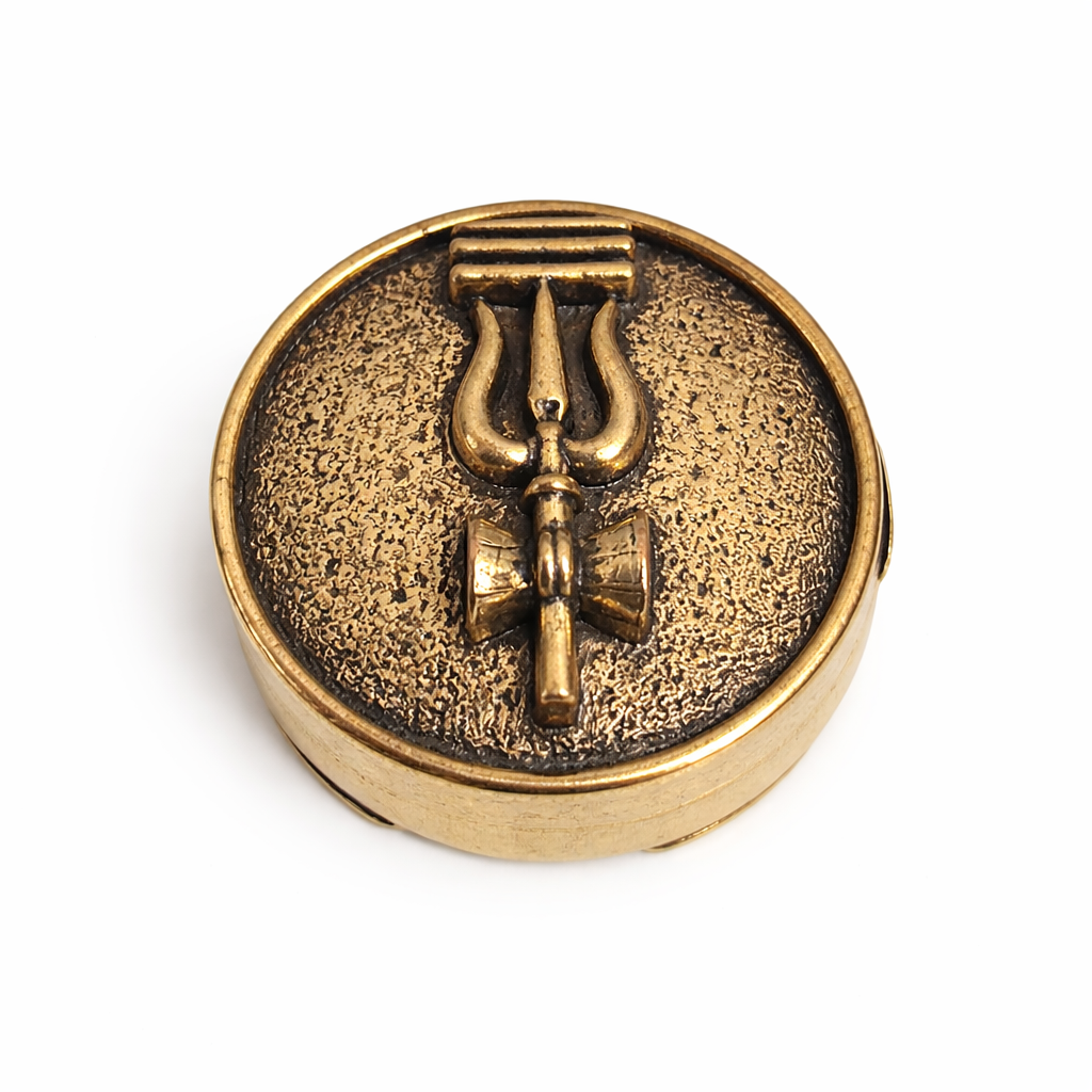 Trishul Damru Antique Brass Button Cover