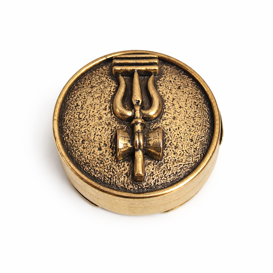 Trishul Damru Antique Brass Button Cover