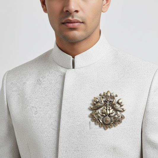Twin Peacock Emblem Brooch