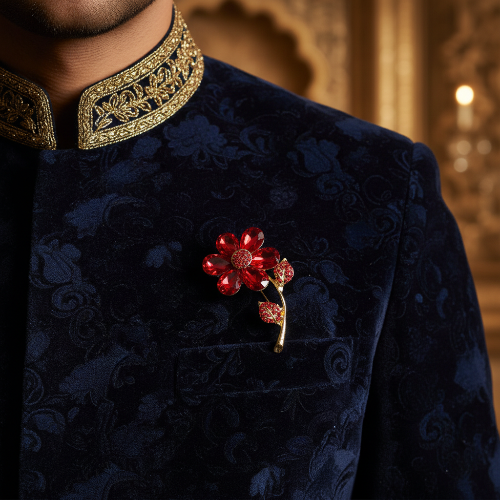 Scarlet Sparkle Flower Brooch