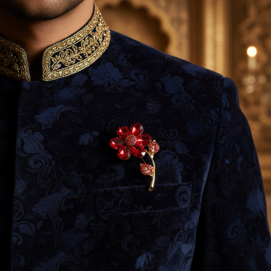 Scarlet Sparkle Flower Brooch