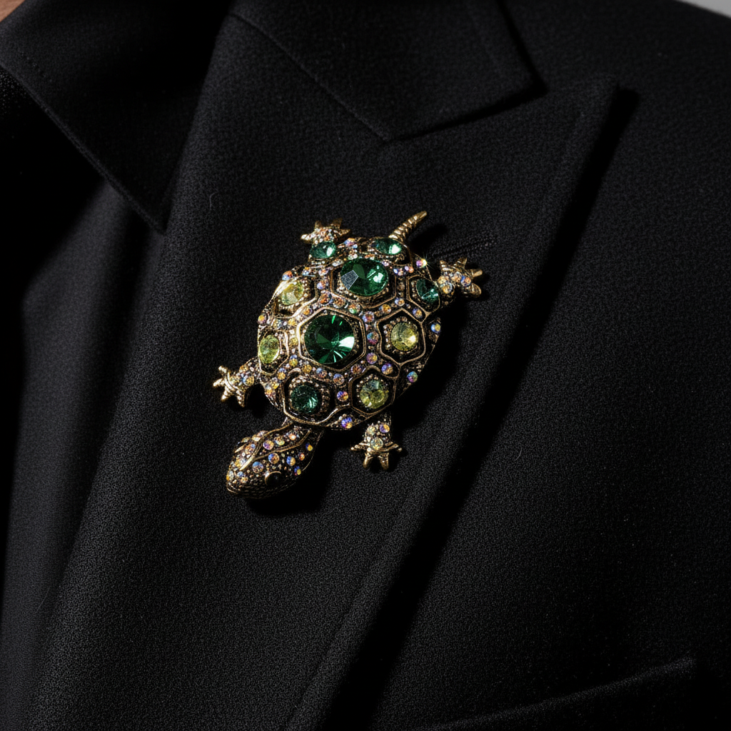 Emerald Shell Turtle Brooch