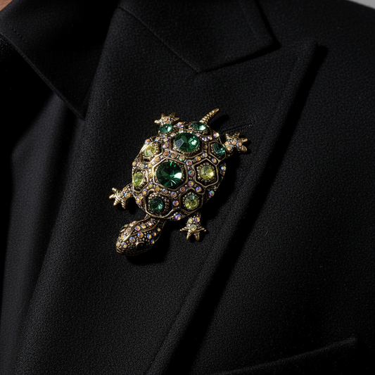 Emerald Shell Turtle Brooch