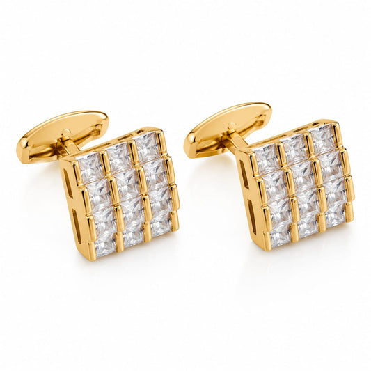 Golden Radiance Crystal Grid Luxury Cufflinks