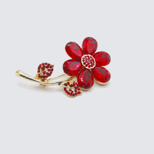 Scarlet Sparkle Flower Brooch