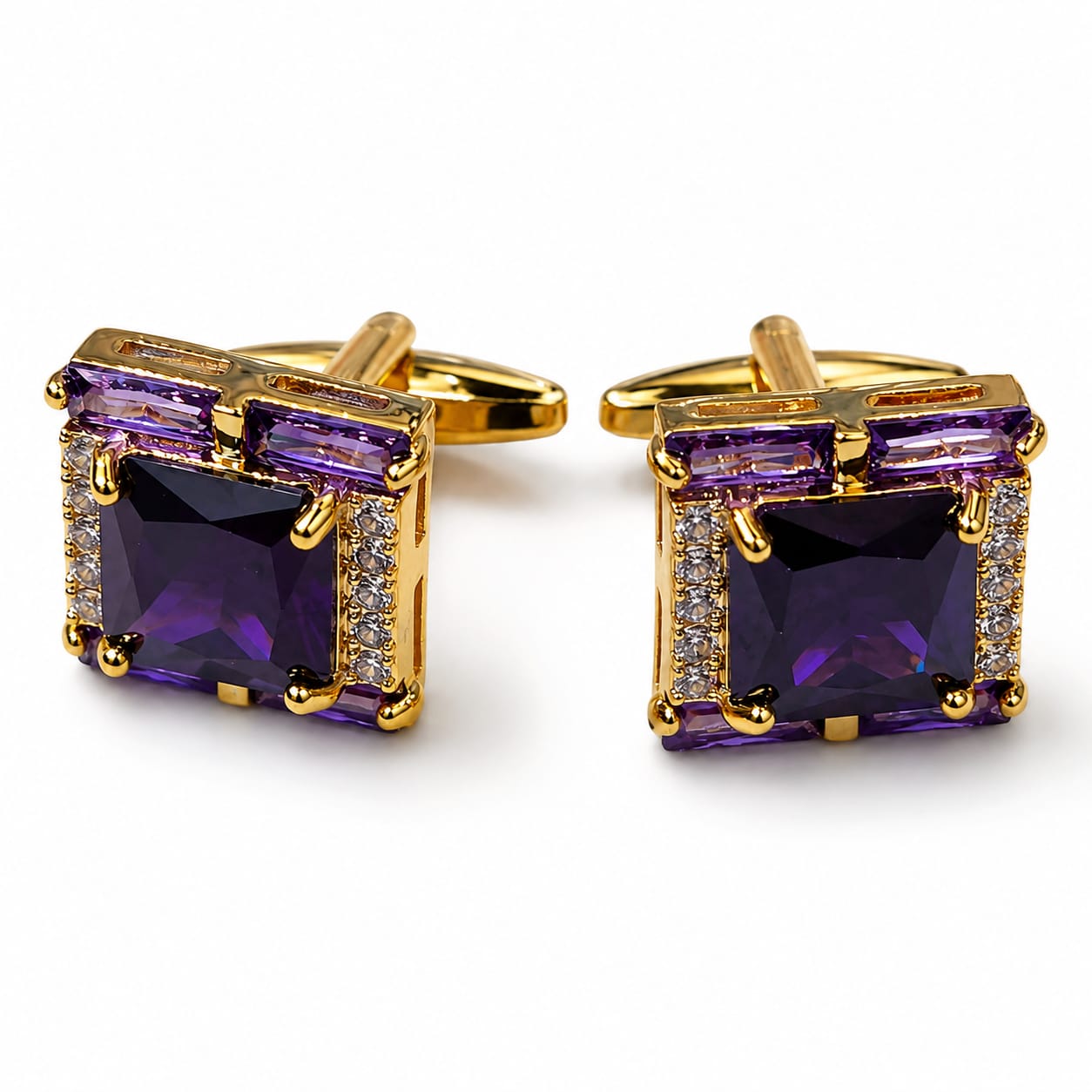 Lavender Cubic Zirconia Crown Cufflinks