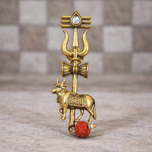 Divine Nandi Trishul Brooch – Sacred Gold Edition