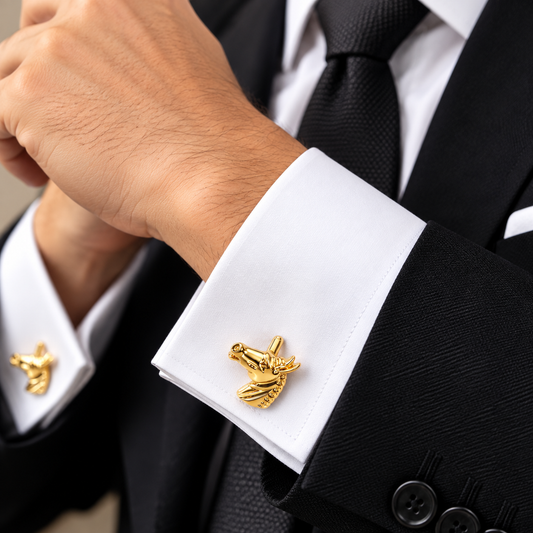 Stable Horse Cufflinks Gold Tone Head Mustang Cufflinks