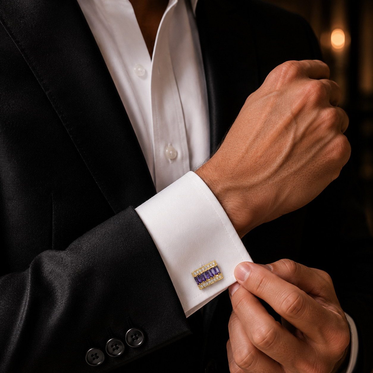 Sapphire & Diamond Luxury Rectangular Stripe Cufflinks