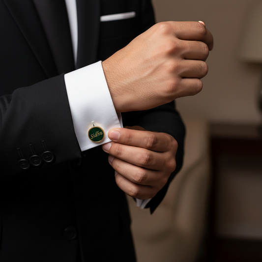 Sidhu Embossed Green Enamel Cufflinks