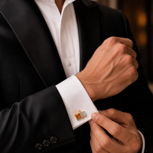 Citrine & White Crystal Geometric Cufflinks