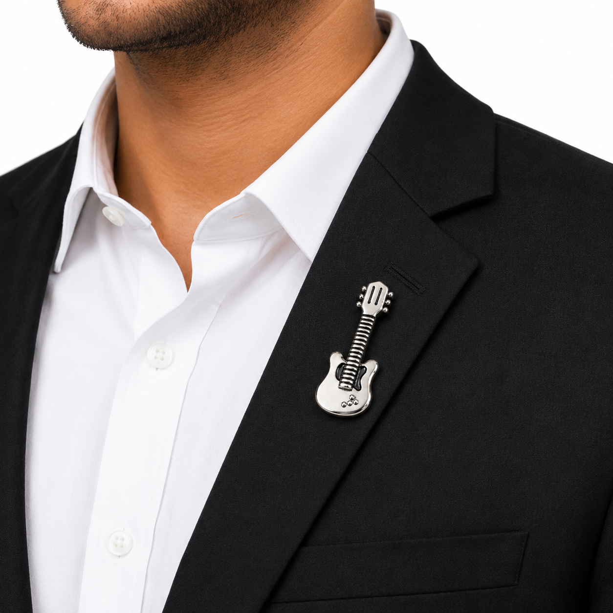Silver Guitar Lapel Pin
