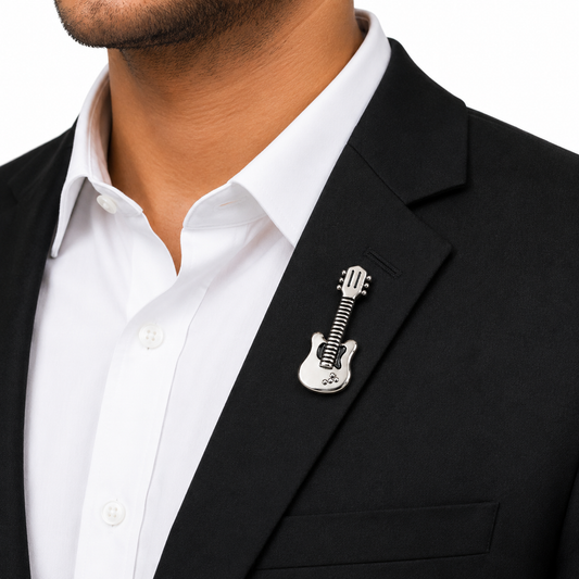 Silver Guitar Lapel Pin