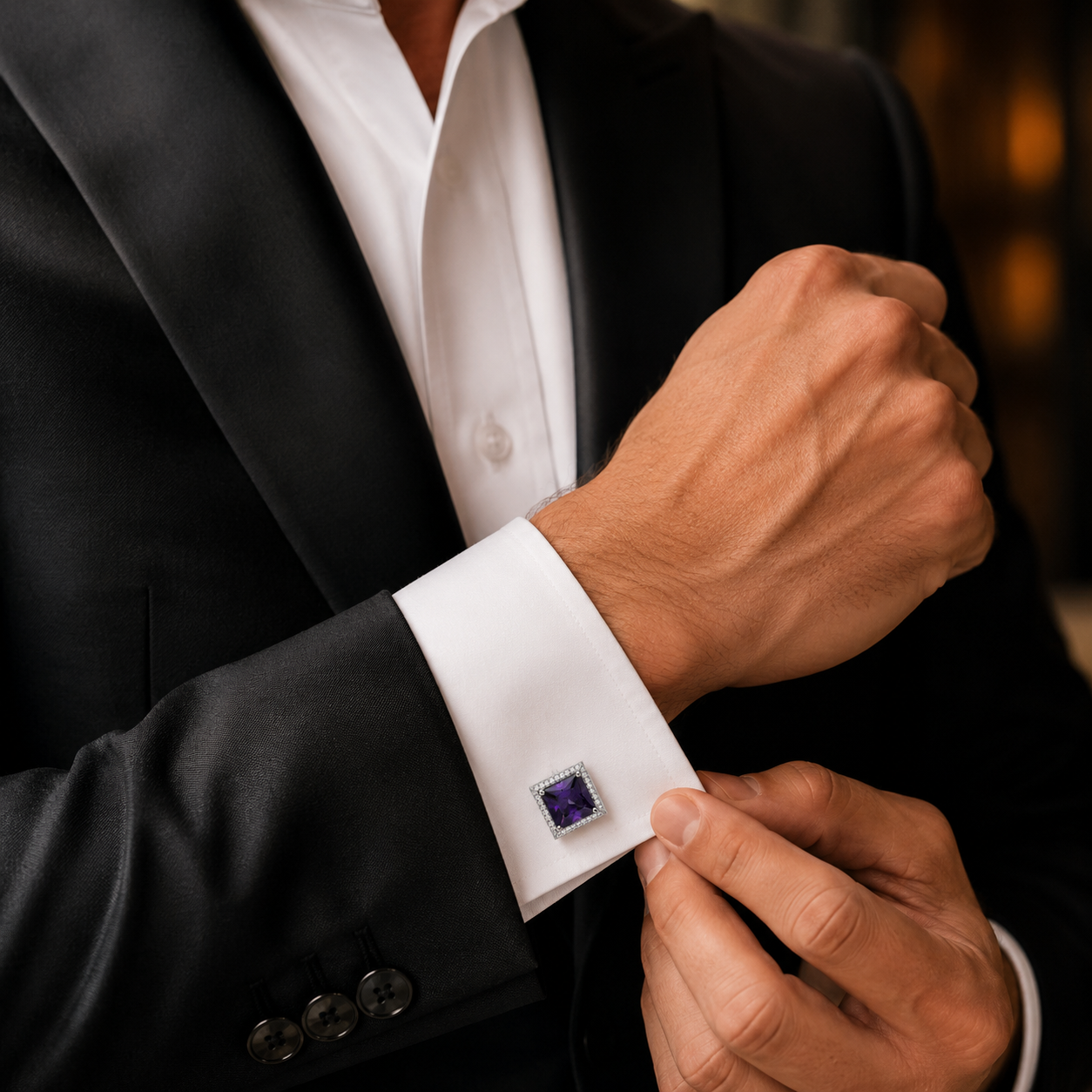 Purple Amethyst Square Crystal Cufflinks