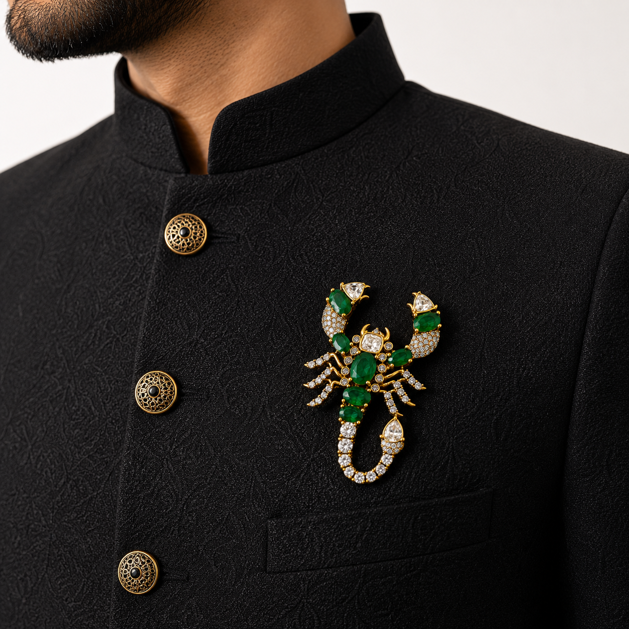 Vrishchika Emerald Brooch