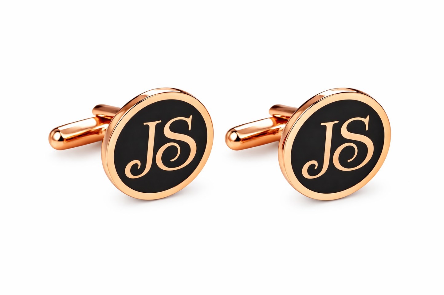 Personalized Rose Gold Initial Cufflinks  Black Enamel