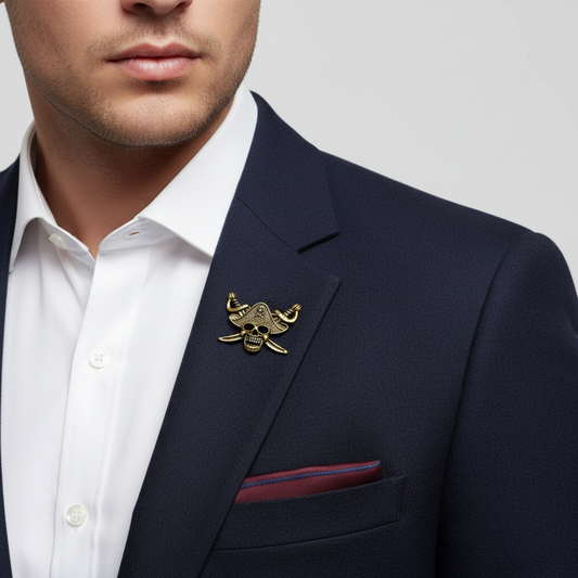 Pirate Skull Crossbones Brooch  Antique Gold Finish