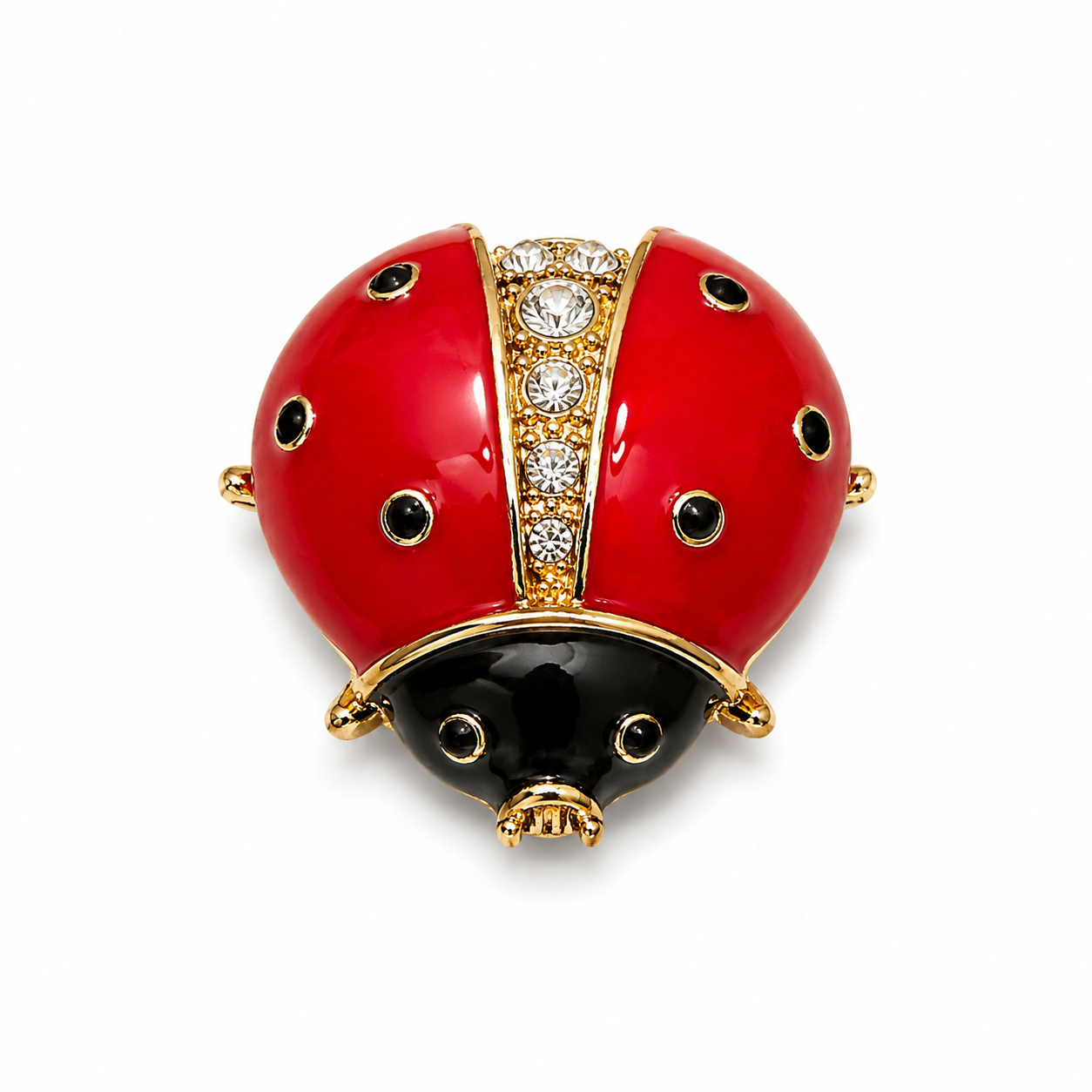Red Enamel Ladybug Brooch — Antique Gold
