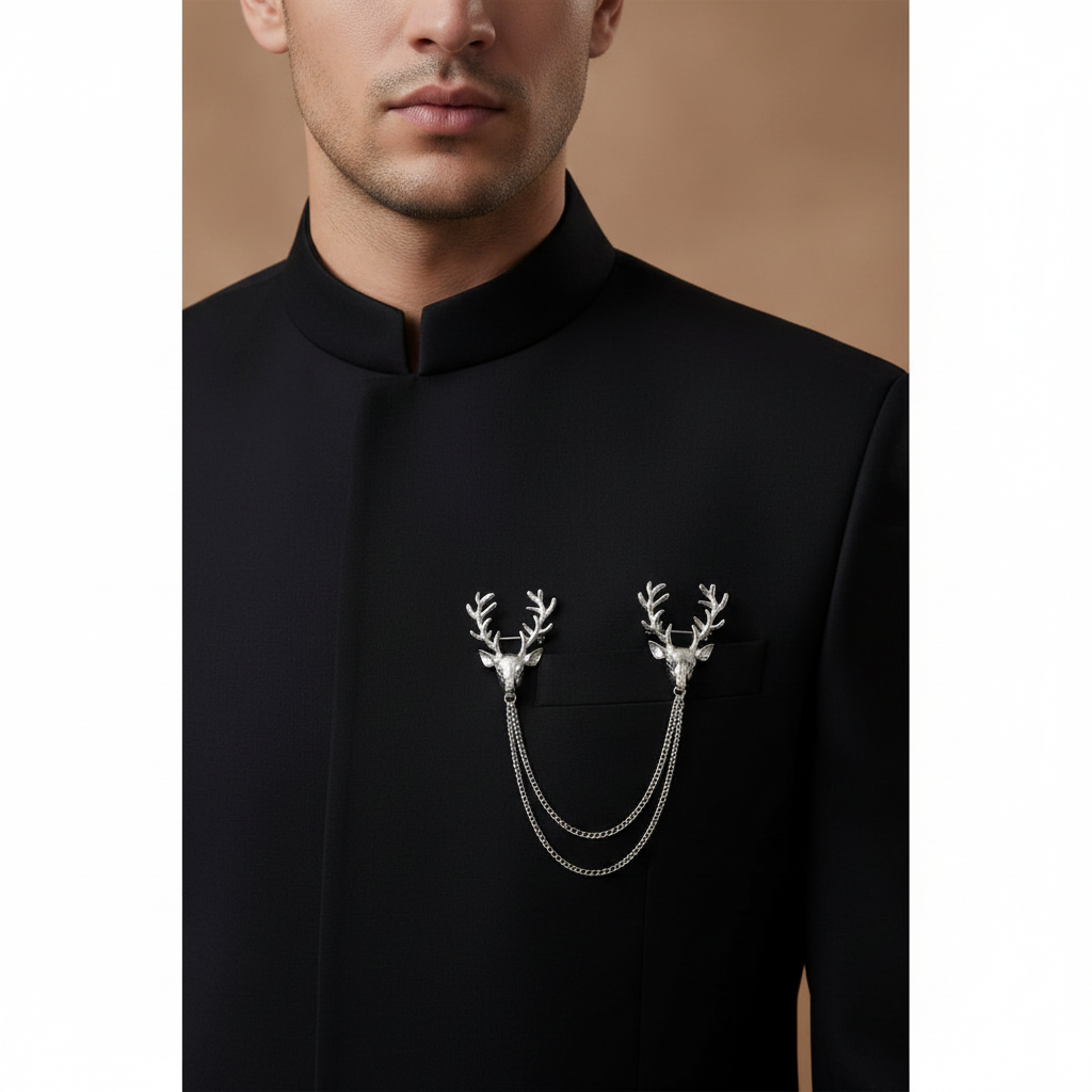 Stag Head Double Chain Brooch