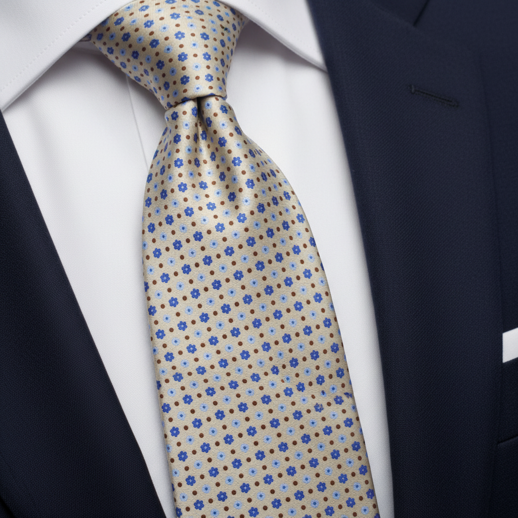 Beige Bloom Micro-Pattern Tie