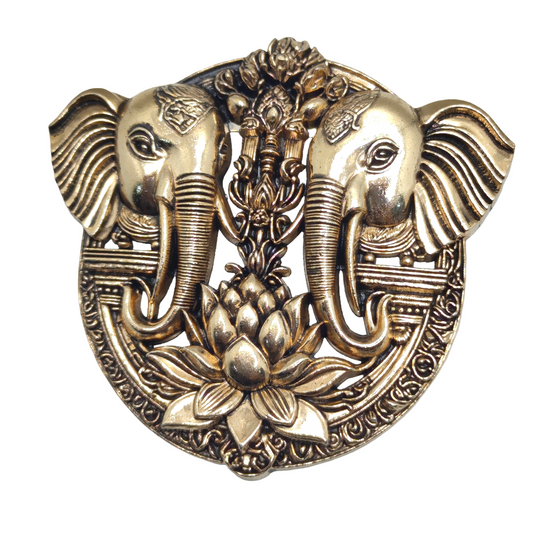 Twin Elephant Lotus Brooch – Antique Gold