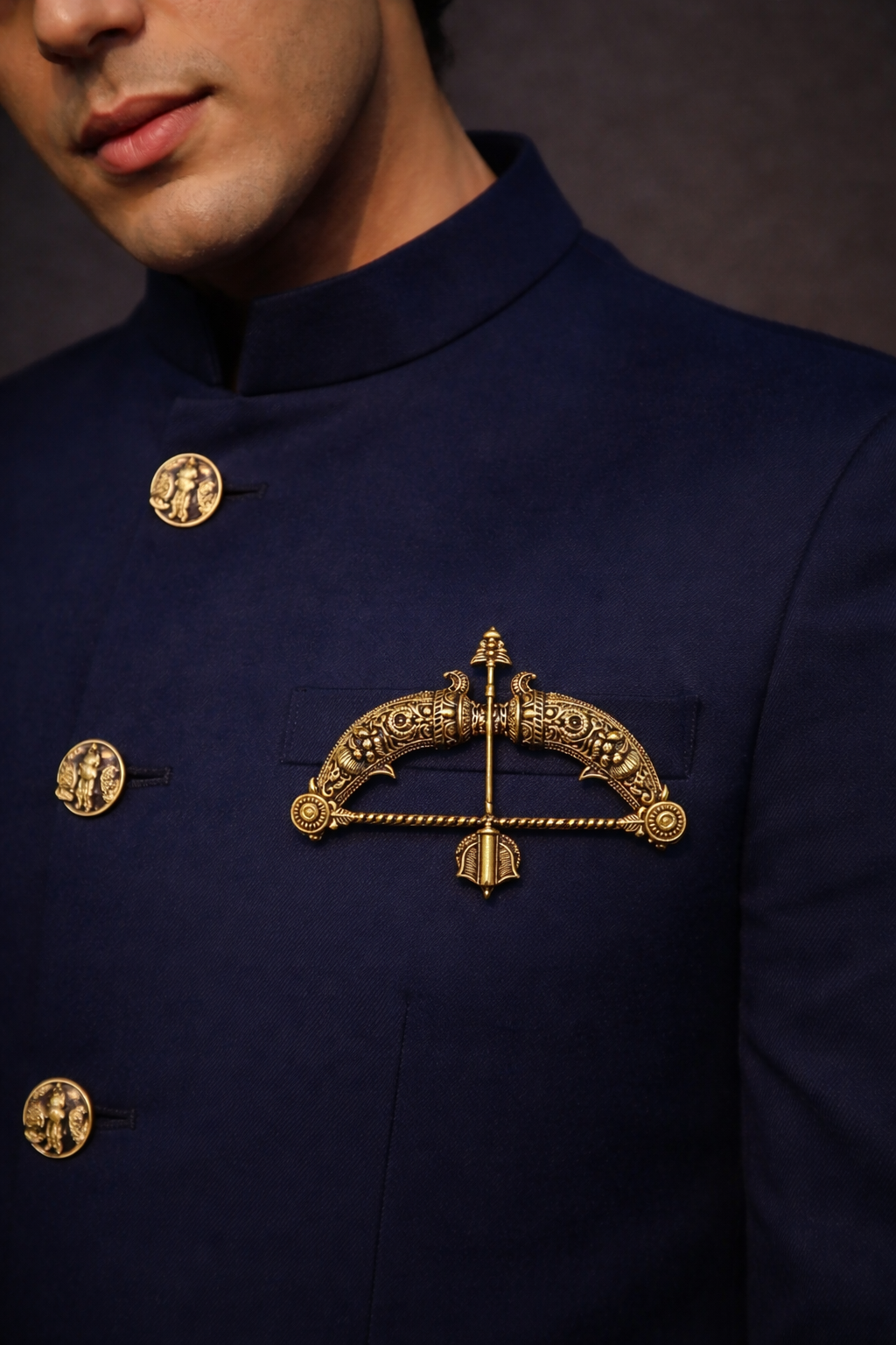 Ram Dhanush Brooch – Vintage Antique Gold Finish