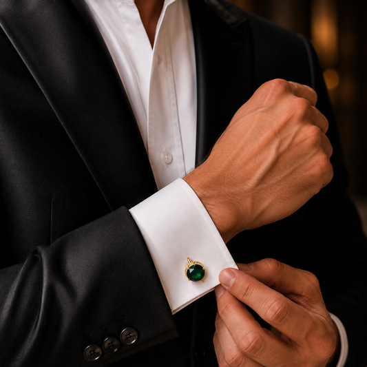 Emerald & Diamond Geometric Round Cufflinks