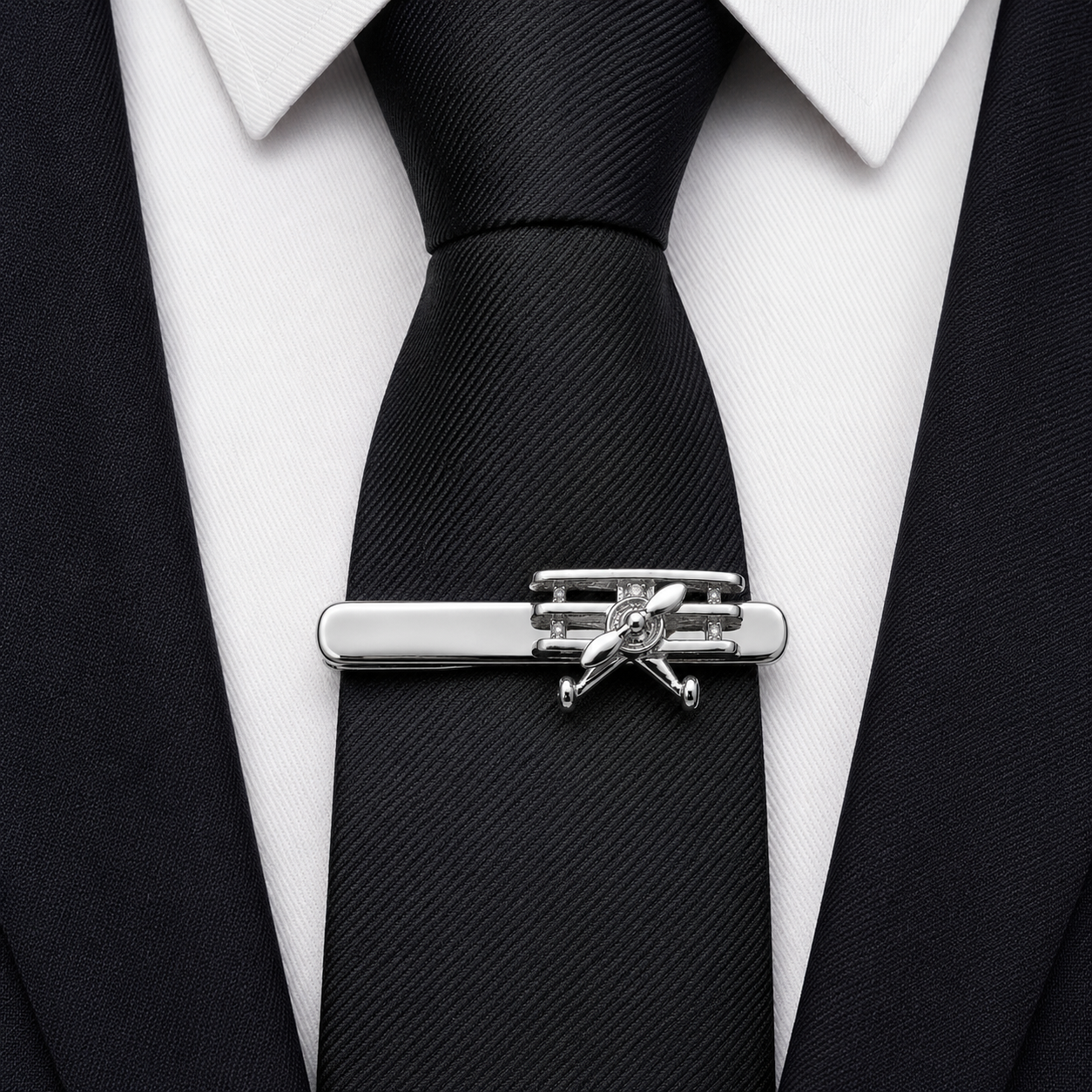 The Aviator Biplane Silver Tie Bar