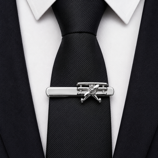 The Aviator Biplane Silver Tie Bar