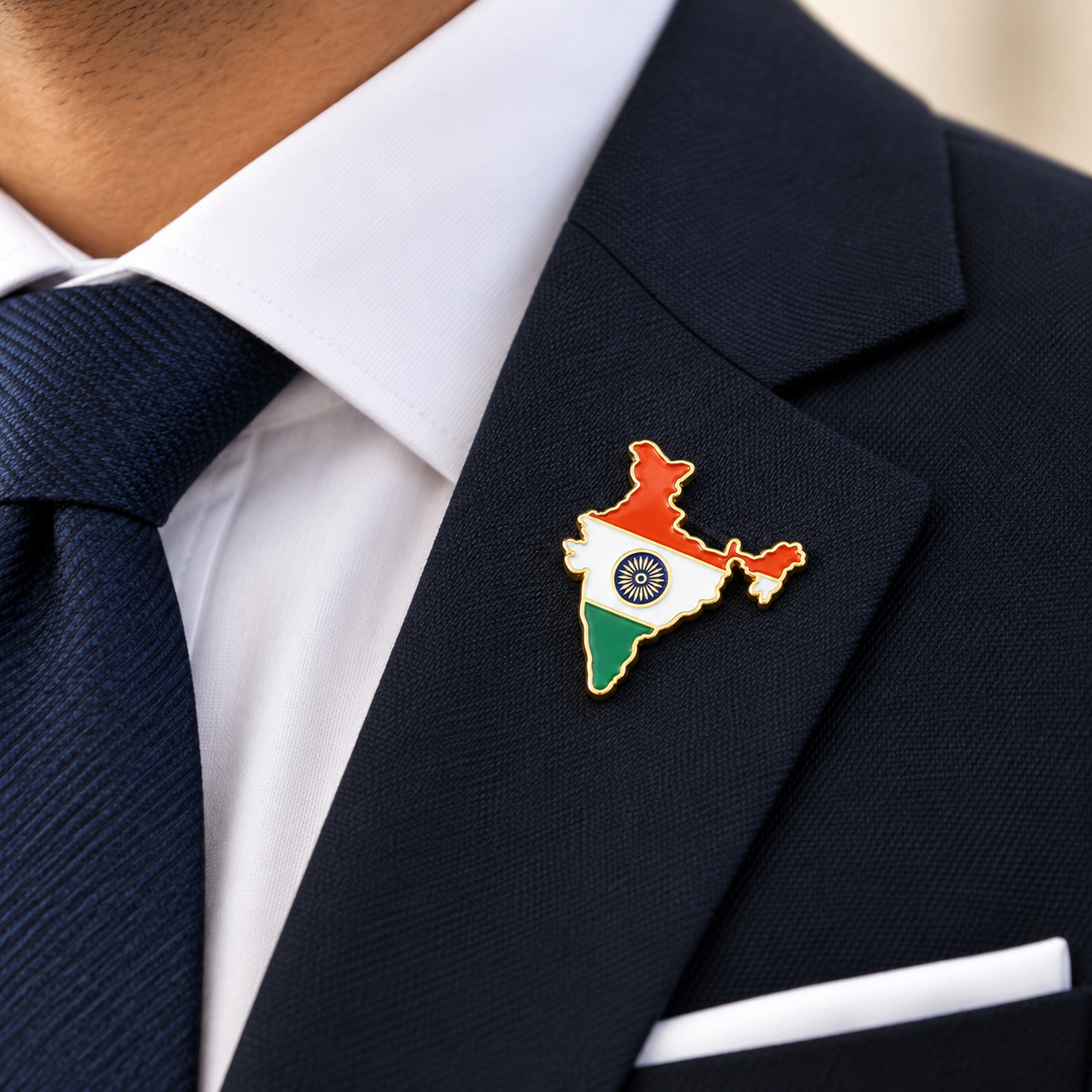 Albetro India map tricolor enamel lapel pin, gold outline, Ashoka Chakra