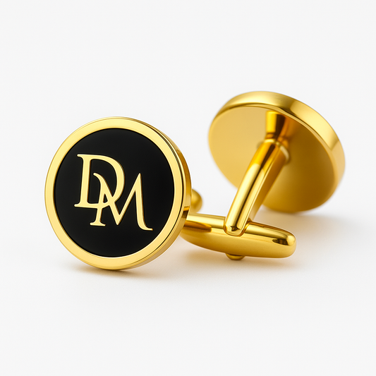 DM Signature Monogram Cufflinks – Gold & Black Enamel