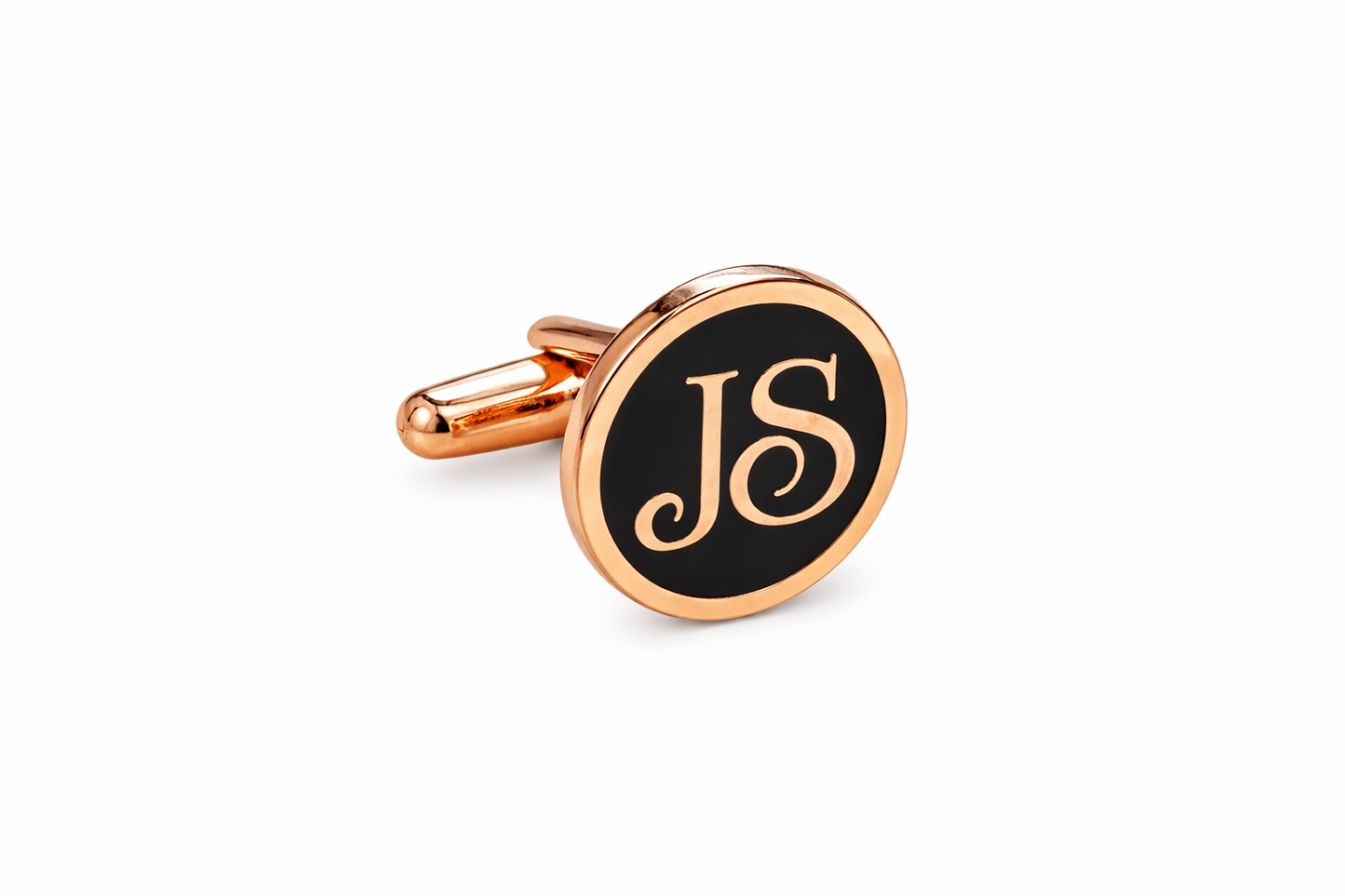 Personalized Rose Gold Initial Cufflinks  Black Enamel