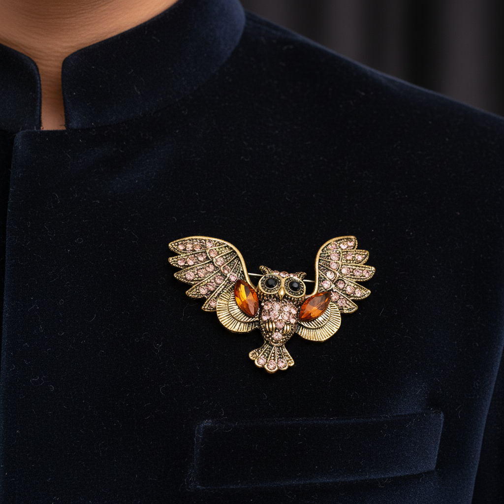 Golden Wisdom Owl Brooch