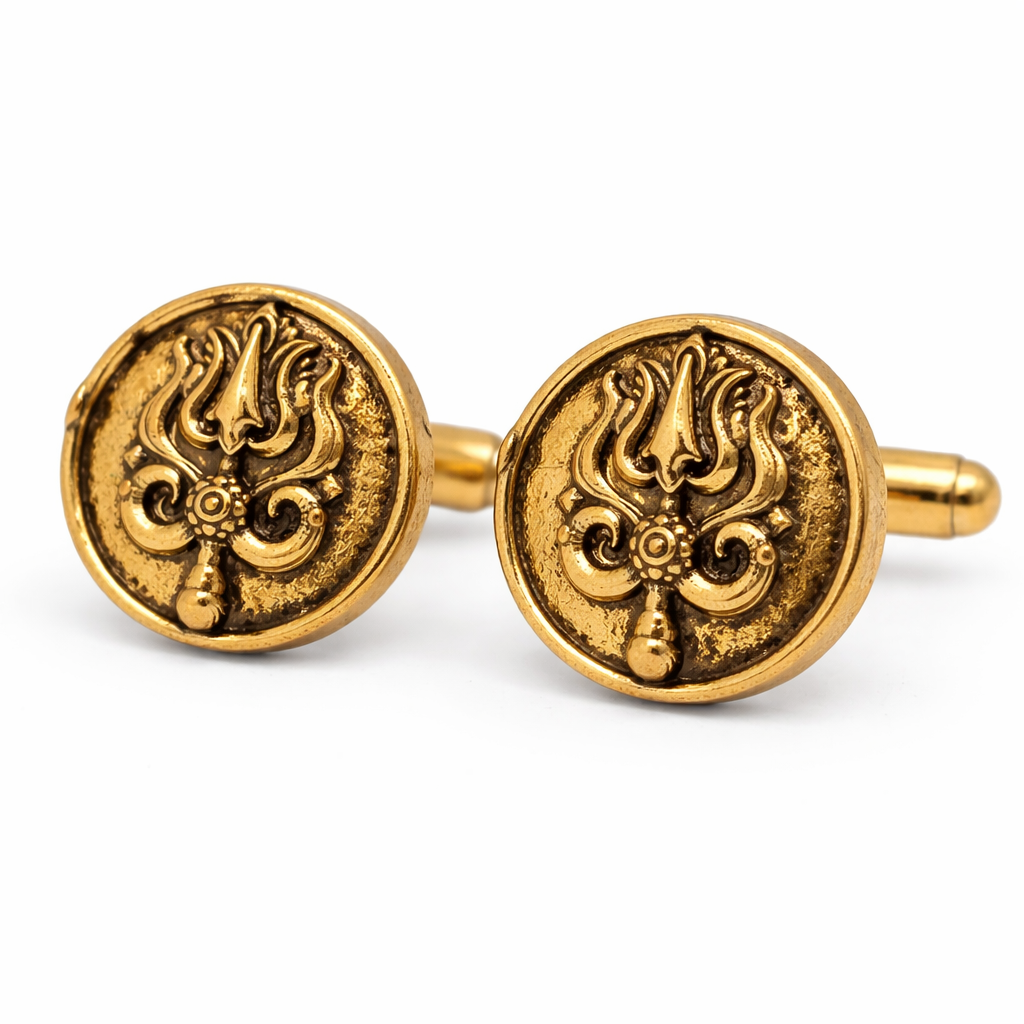 Mahadev Trishul Antique Gold Cufflinks