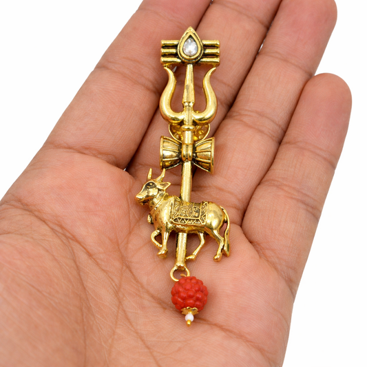 Divine Nandi Trishul Brooch – Sacred Gold Edition