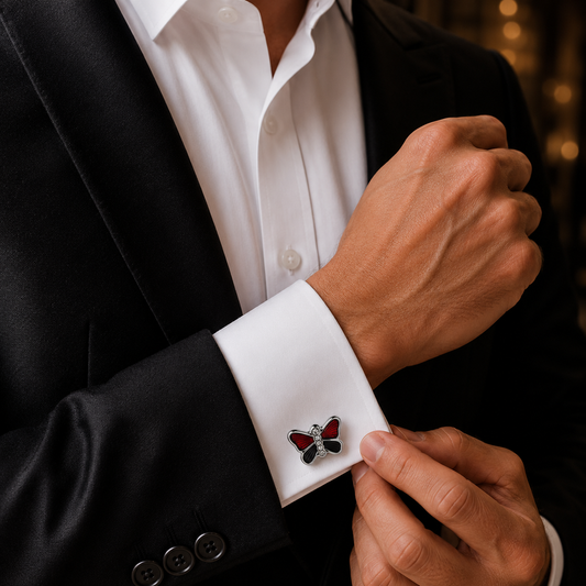 Red Butterfly Enamel Elegant Cufflinks