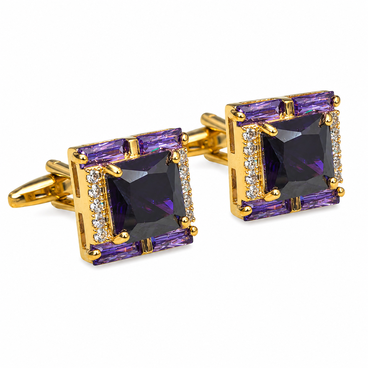 Purple Amethyst Square Crystal Cufflinks