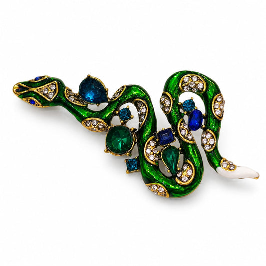 The Emerald Serpent Antique Gold Brooch