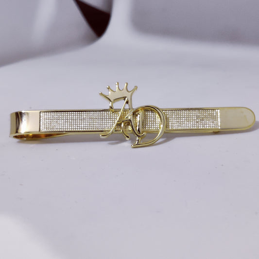 AD initial tie clip with crown