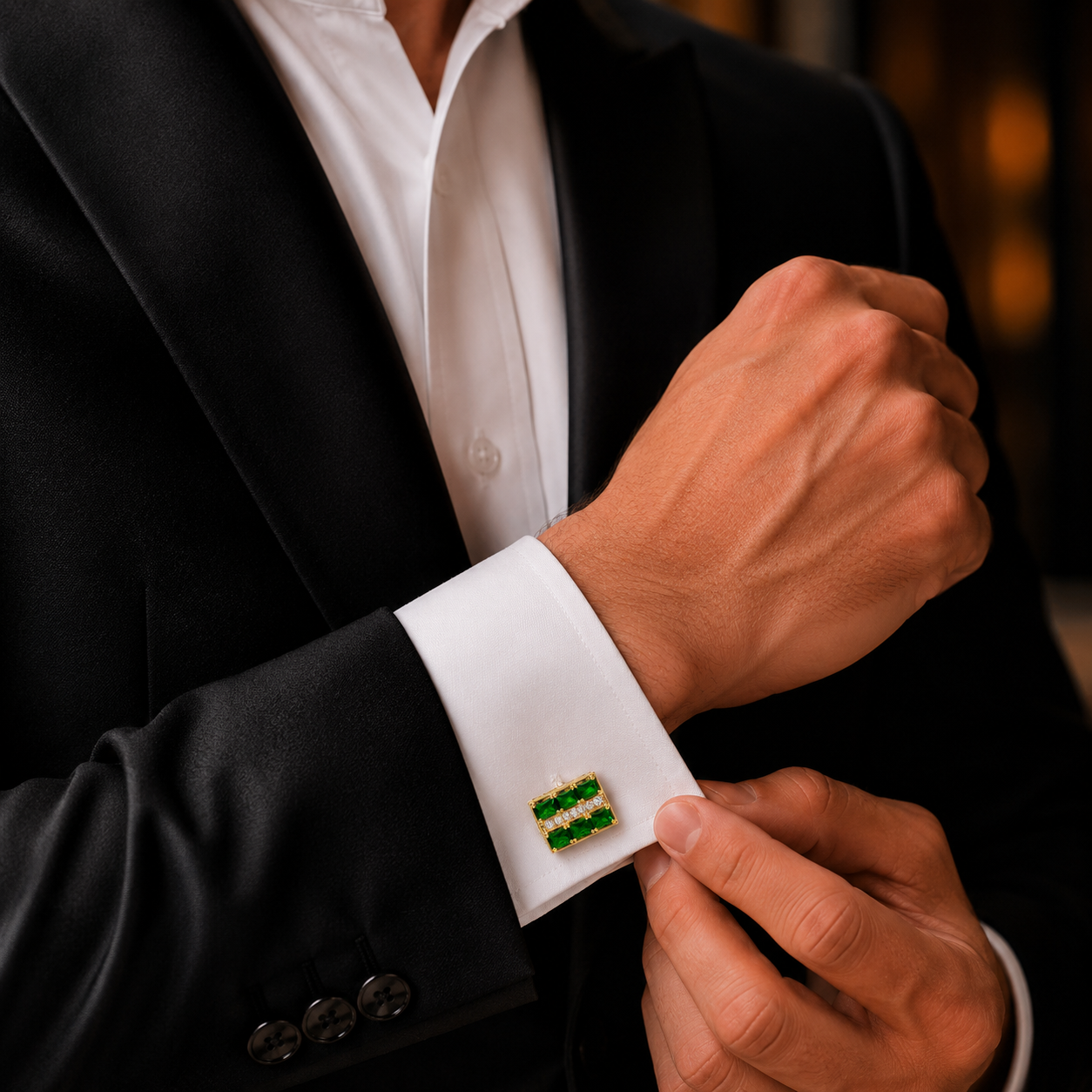 Emerald Green Luxury Grid Cufflinks