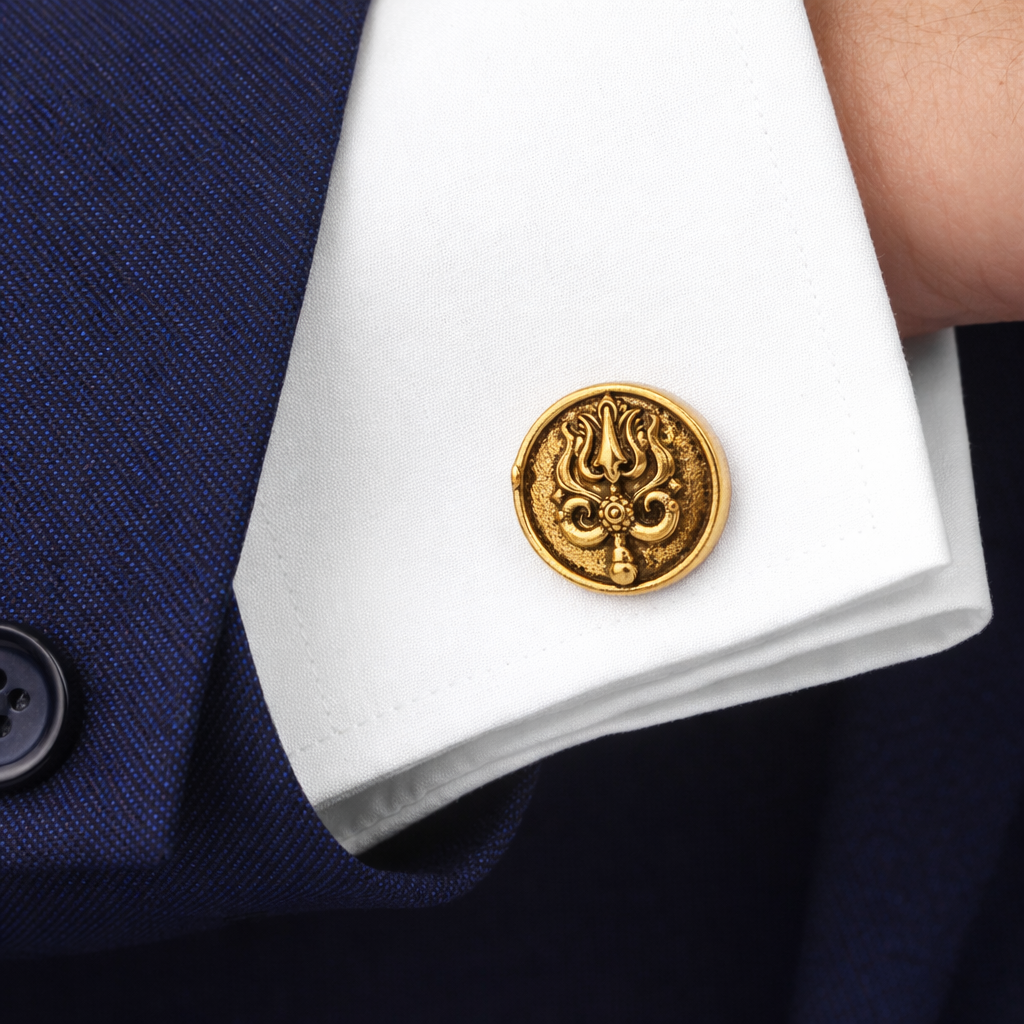 Mahadev Trishul Antique Gold Cufflinks