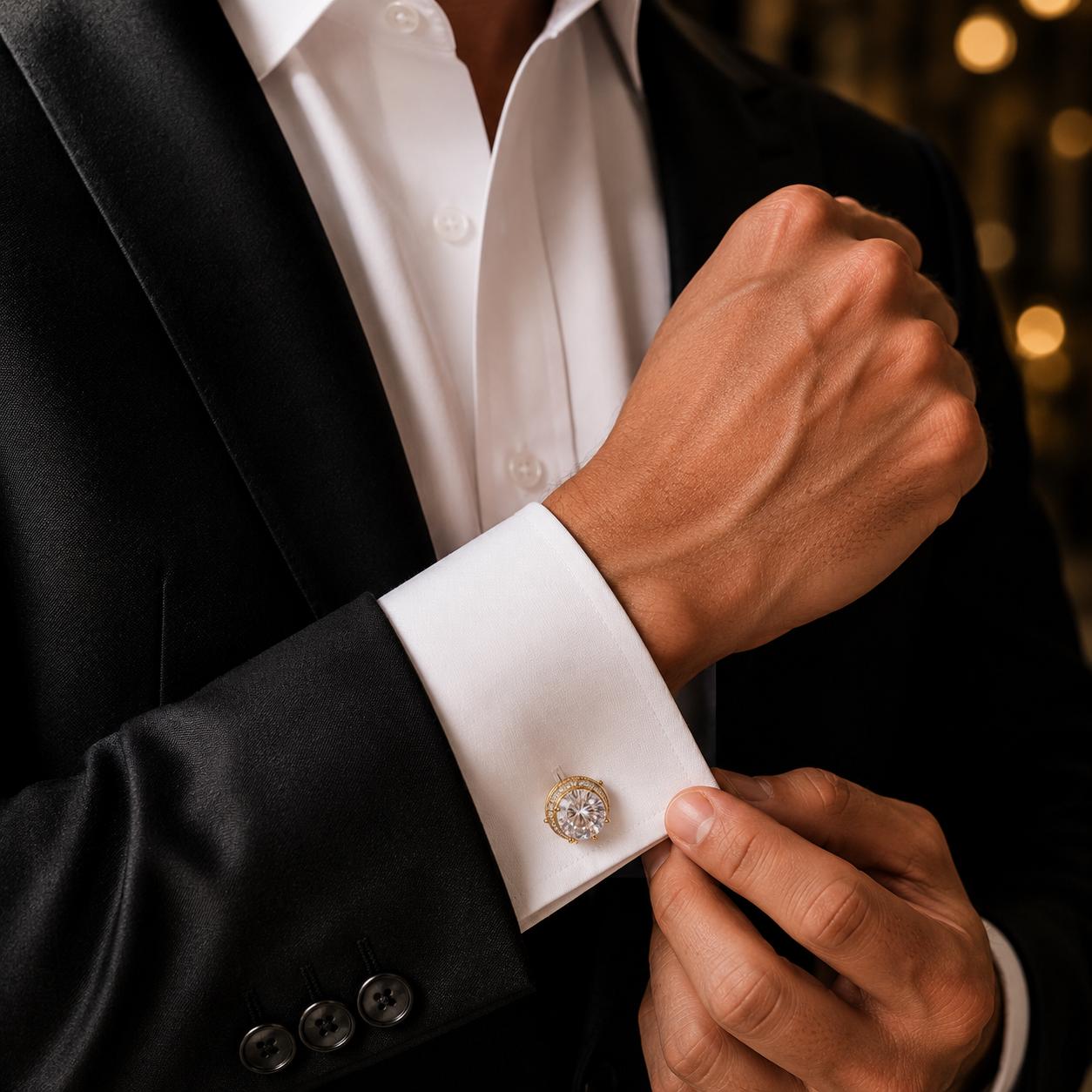 White Diamond Brilliant Round Solitaire Cufflinks