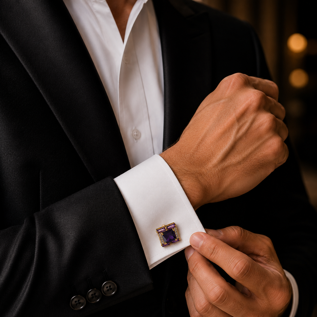Purple Amethyst Square Crystal Cufflinks