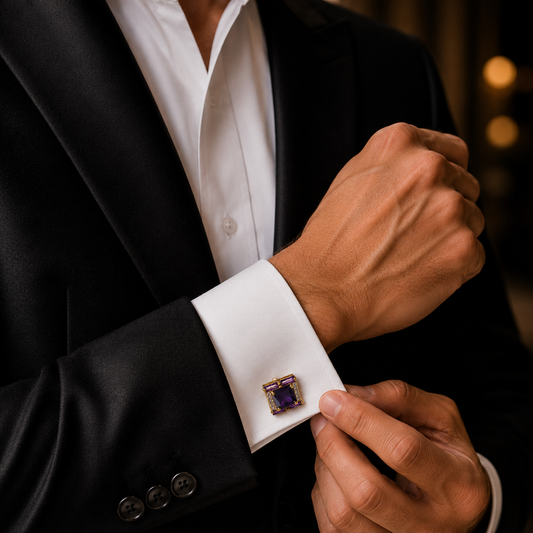 Purple Amethyst Square Crystal Cufflinks