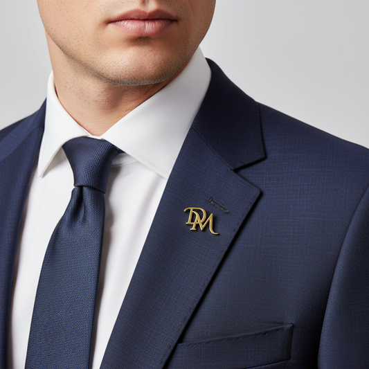 Gold lapel pins on a white background