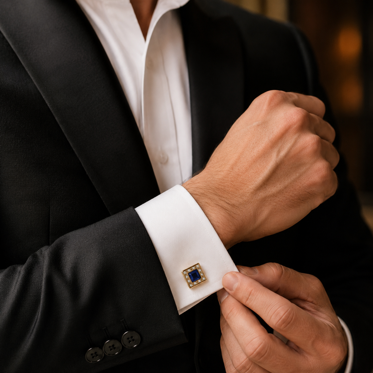 Sapphire Blue Square Crystal Cufflinks